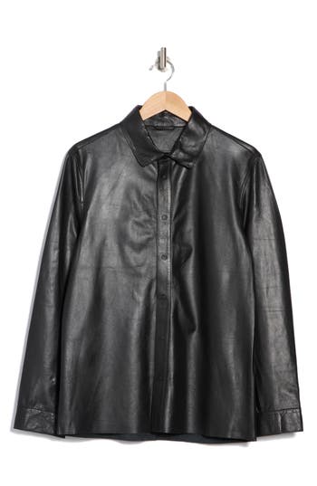 John Varvatos Finn Leather Shirt Jacket In Black