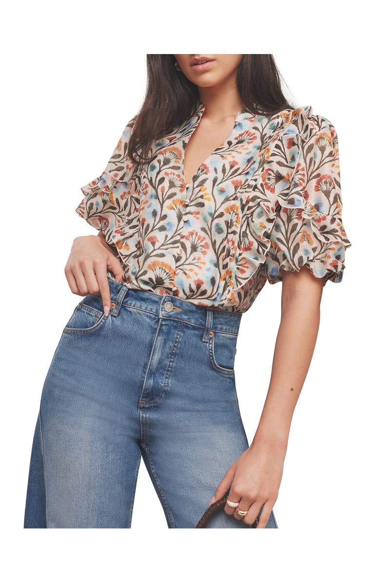 MINT VELVET Allover Floral Ruffle Blouse, Main, color, Orange