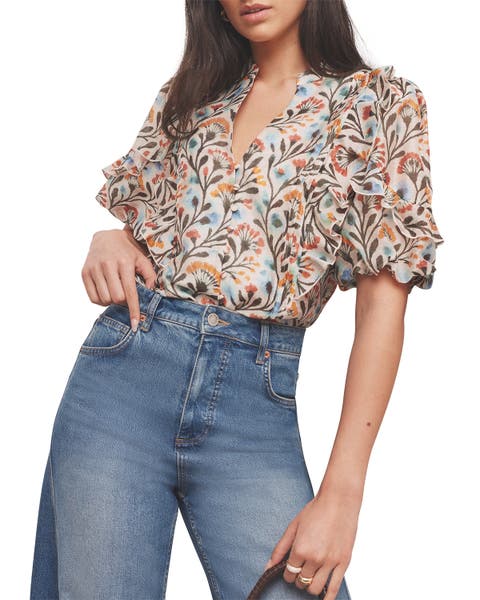 Allover Floral Ruffle Blouse