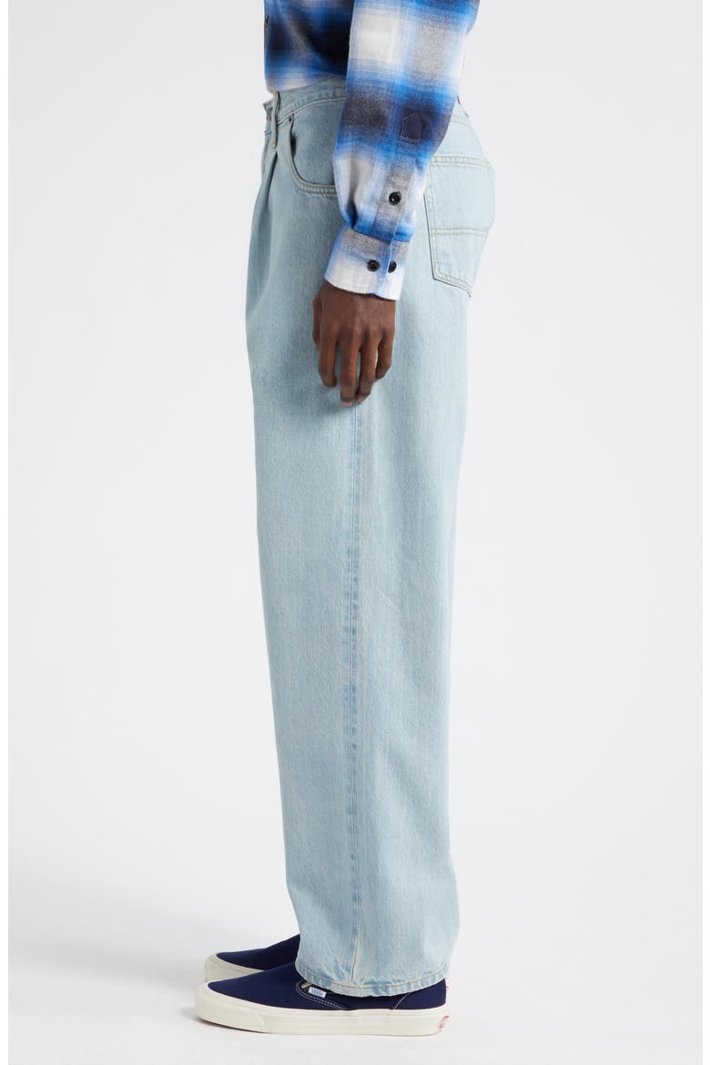 Pleated Selvedge Straight Leg Jeans, Alternate, color, LIGHT WASH