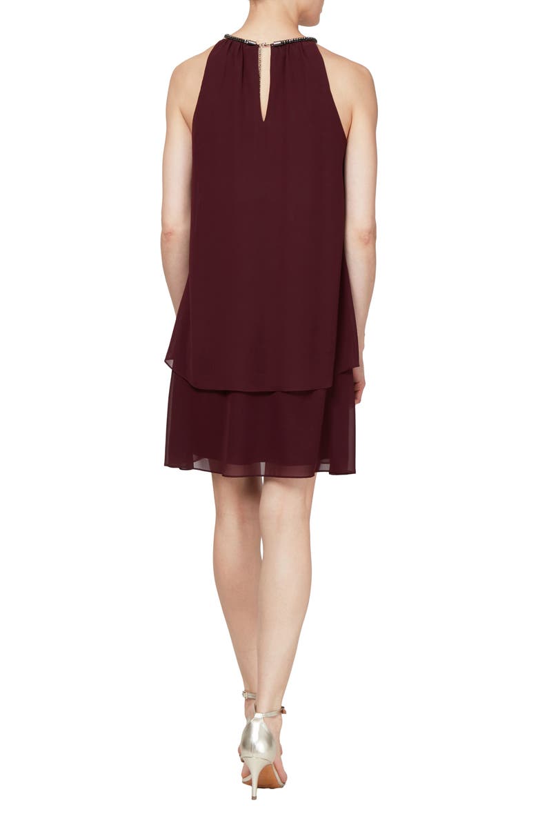 SLNY Embellished Neck Chiffon Ruffle Dress, Alternate, color, Fig