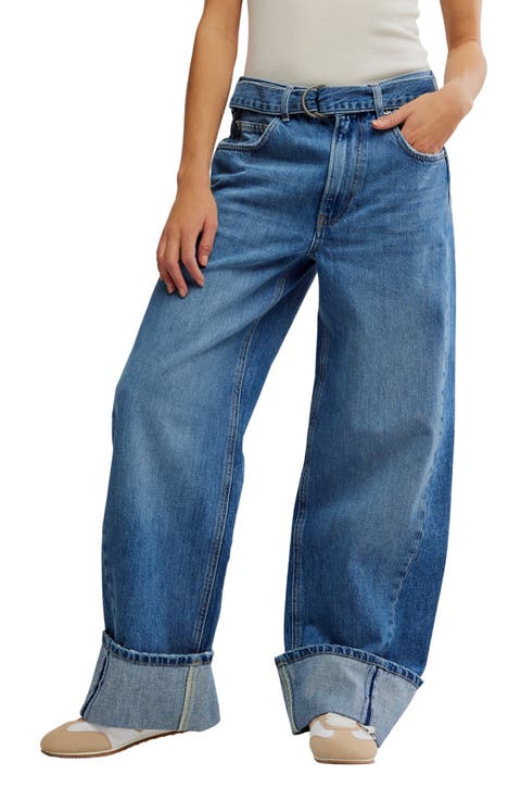 East Bay Belted Cuffed High Waist Wide Leg Jeans (Spunky)