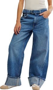 Free People East Bay Belted Cuffed High Waist Wide Leg Jeans
