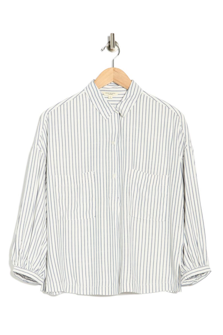 Stripe Half Button-Up Shirt, Alternate, color, OFF WHITE / INDIGO