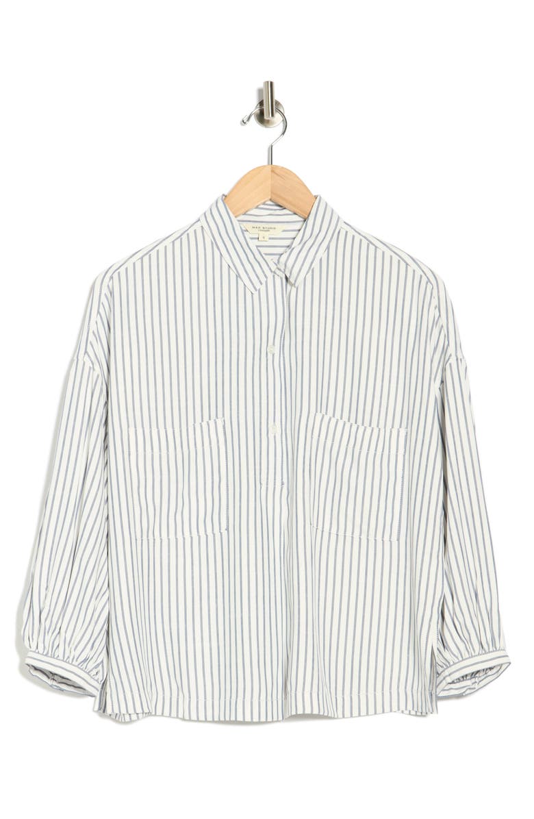 MAX STUDIO Stripe Half Button-Up Shirt, Main, color, Off White / Indigo