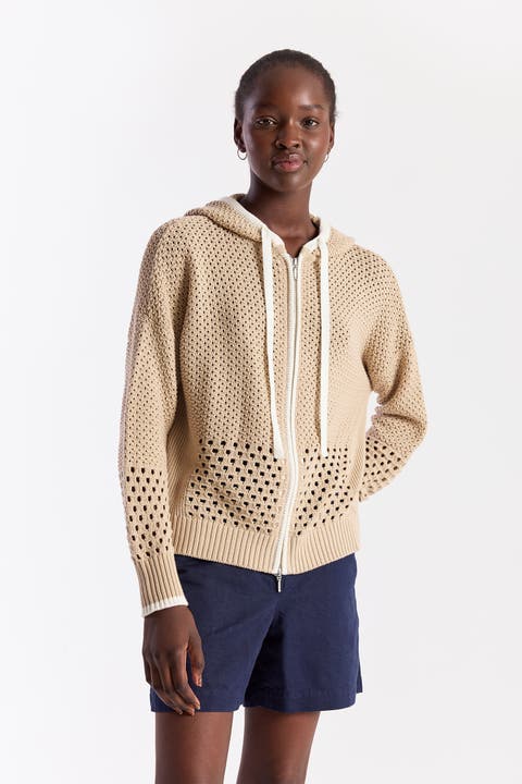 Mix Pointelle Zip Hoodie