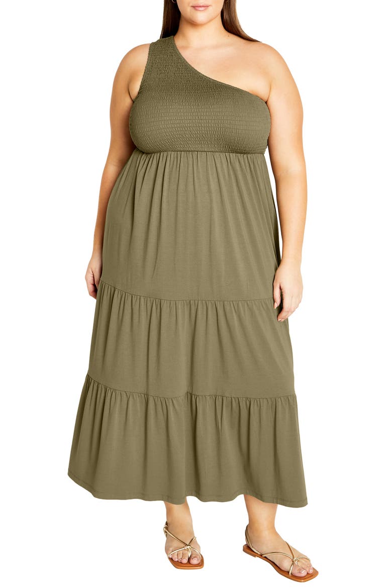 Darcy Smocked One Shoulder Dress, Main, color, OLIVE