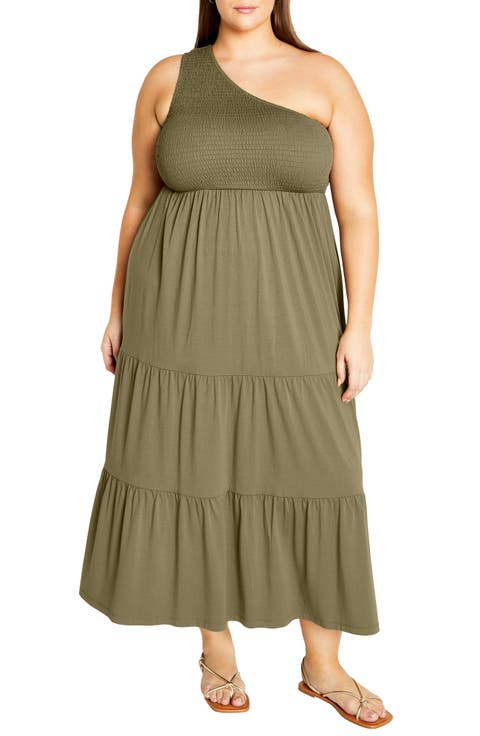 Darcy Smocked One Shoulder Dress (Plus)