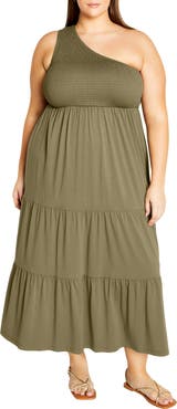 City Chic Darcy Smocked One Shoulder Dress
