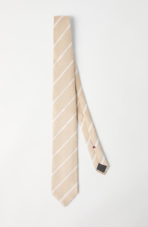 Brunello Cucinelli Striped Silk Necktie In Neutral
