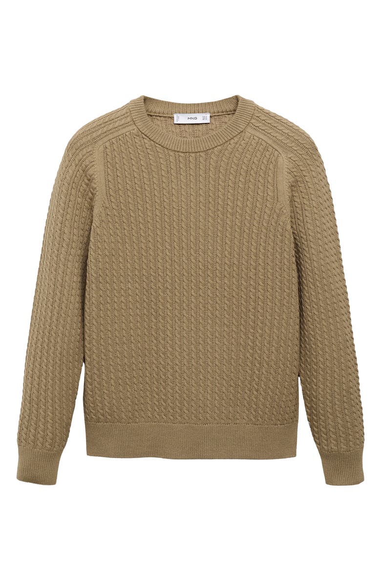 MANGO Cabled Cotton Crewneck Sweater, Alternate, color, Sand