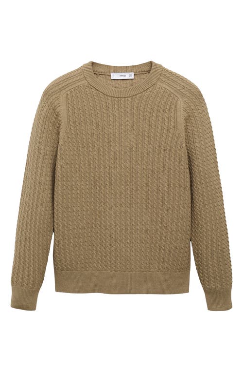 Mango Cabled Cotton Crewneck Sweater In Green