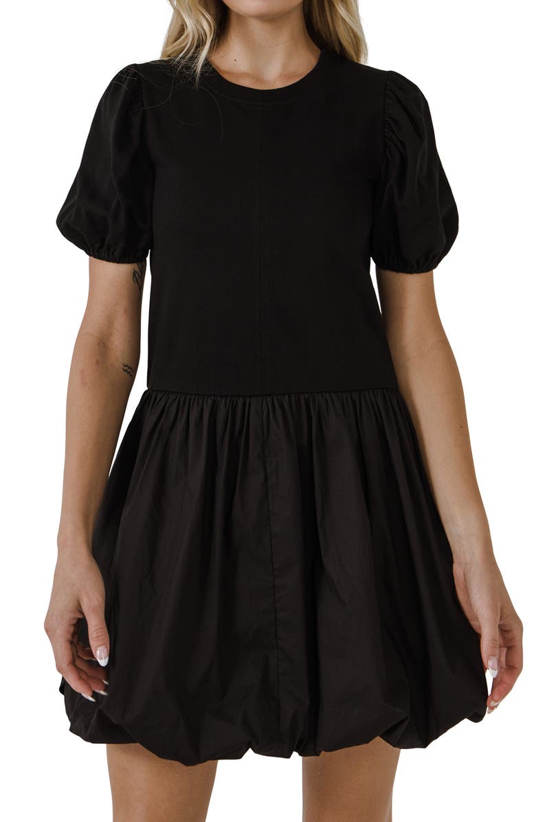 English Factory Mixed Media Balloon Hem Minidress, Alternate, color,