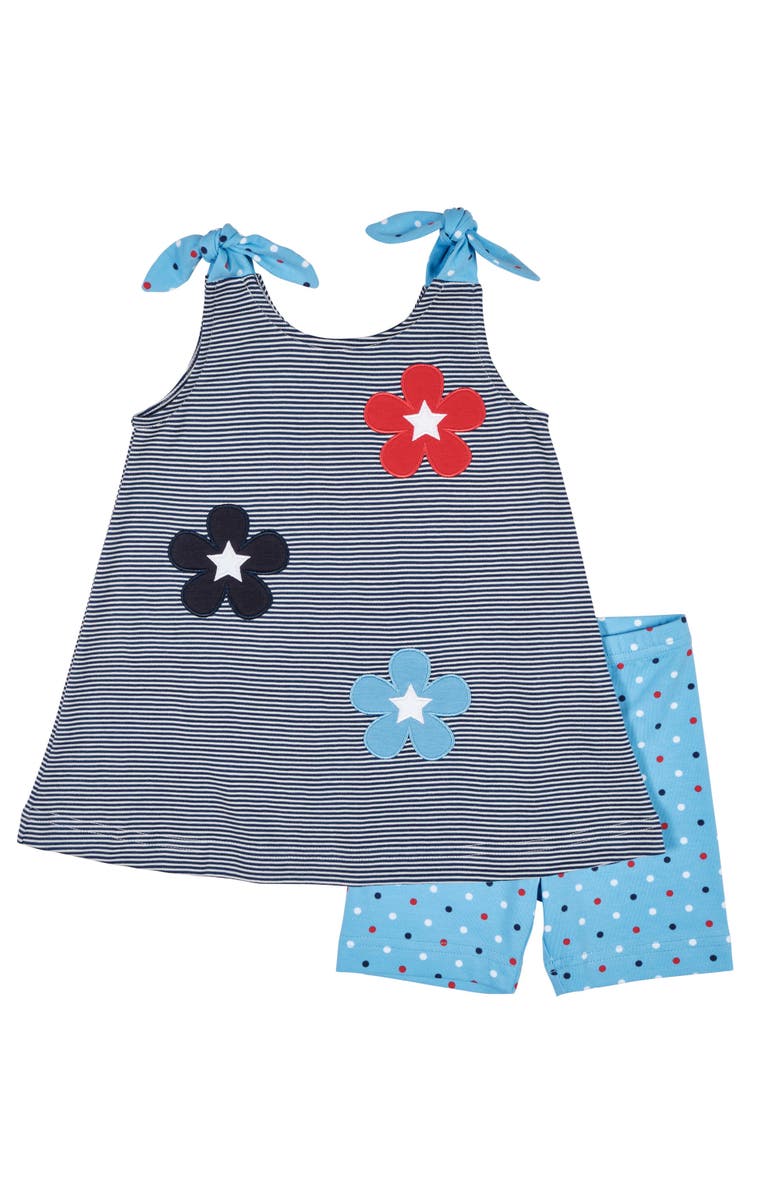 Florence Eiseman Stripe Knit Short Set With Flowers & Stars, Main, color, Blue/Multi