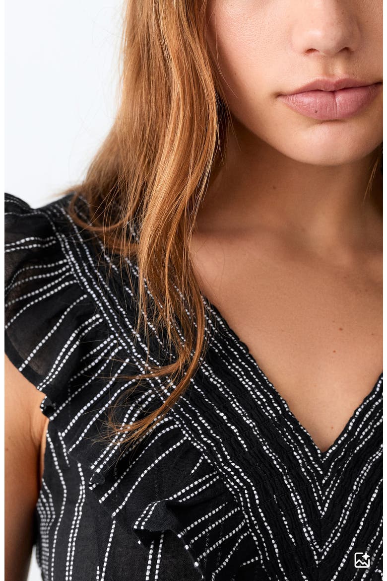 Embroidered Ruffle Trim Peplum Top, Alternate, color, BLACK
