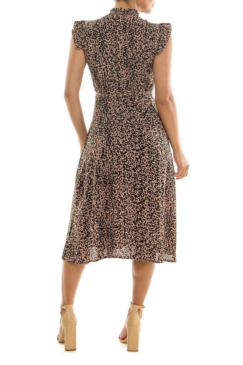 Smocked Neck Tie Waist Midi Dress, Alternate, color, PRALINE MULTI