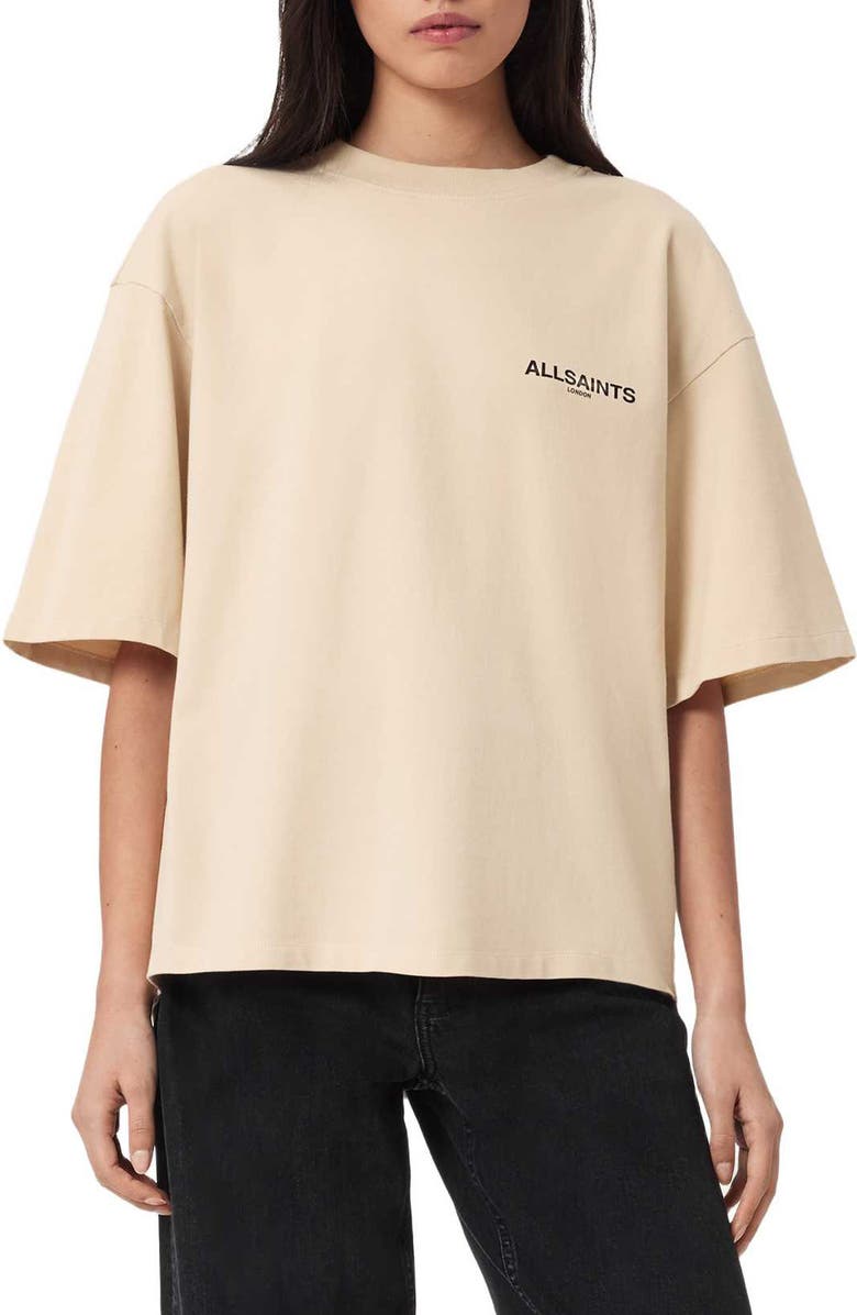 AllSaints Halis Amelie Oversize Cotton Graphic T-Shirt, Main, color, Sandy White