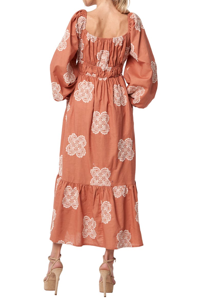 Serbita Medallion Embroidery Long Sleeve Cotton & Linen Midi Dress, Alternate, color, JASPER
