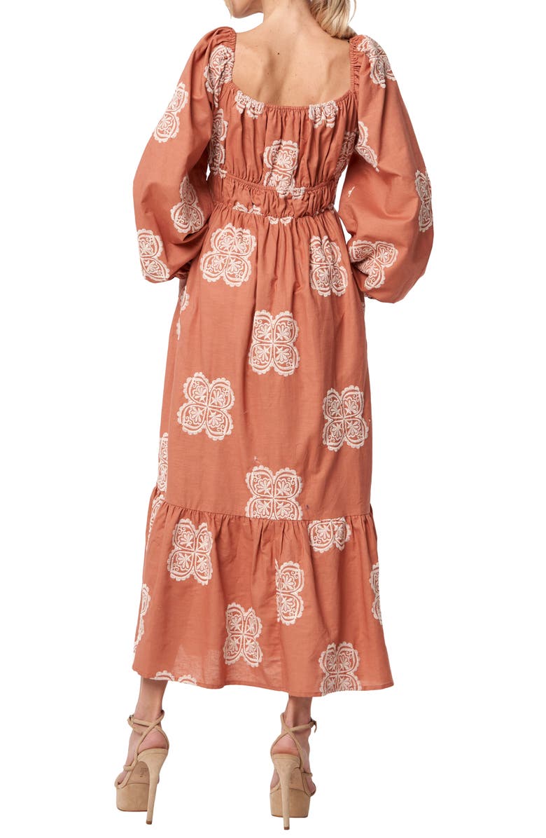 CIEBON Serbita Medallion Embroidery Long Sleeve Cotton & Linen Midi Dress, Alternate, color, Jasper