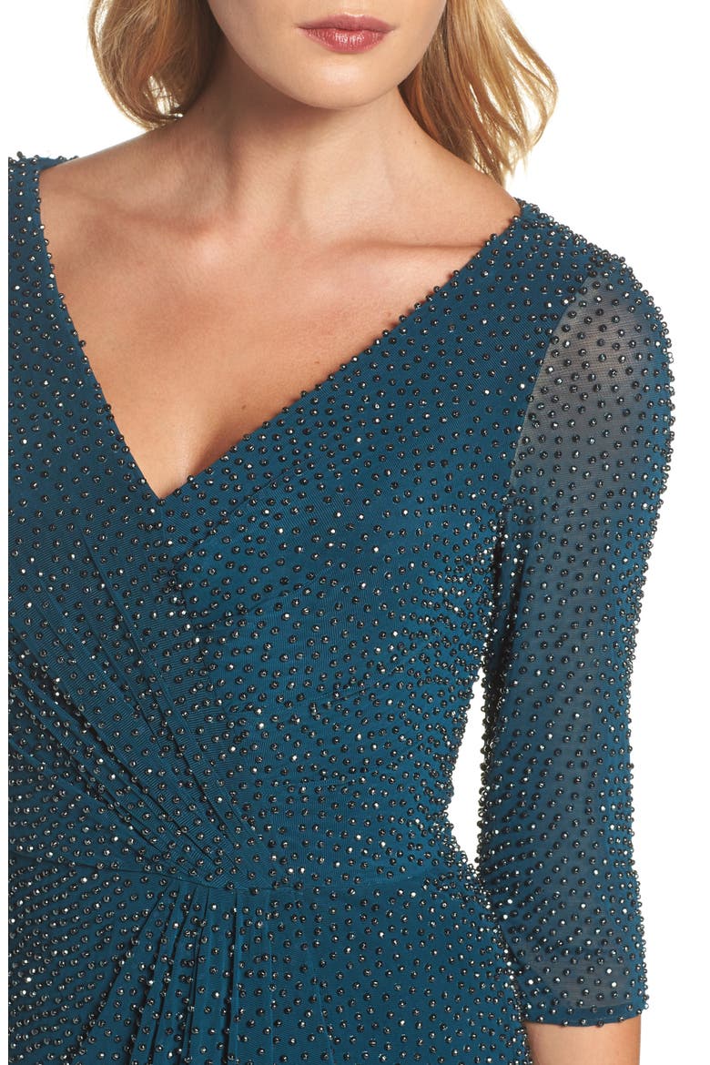 Beaded Twist Knot Waist Gown, Alternate, color, DEEP TEAL