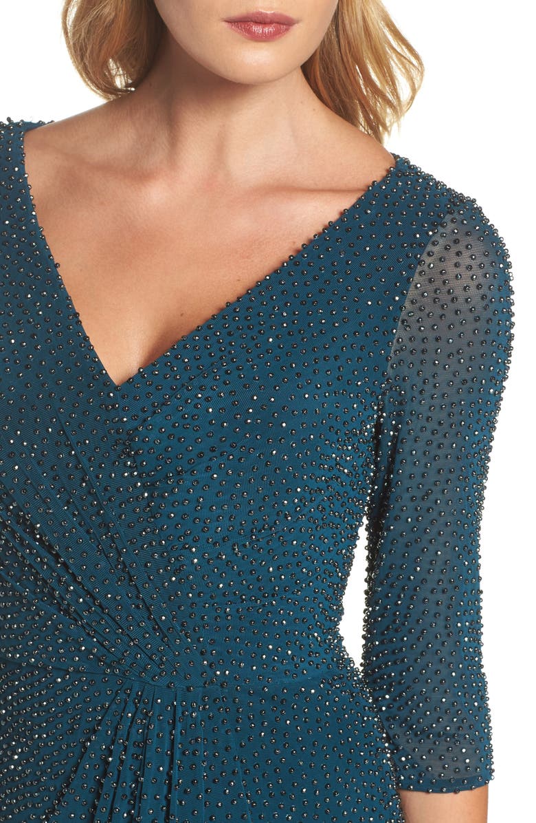 La Femme Beaded Twist Knot Waist Gown, Alternate, color, 