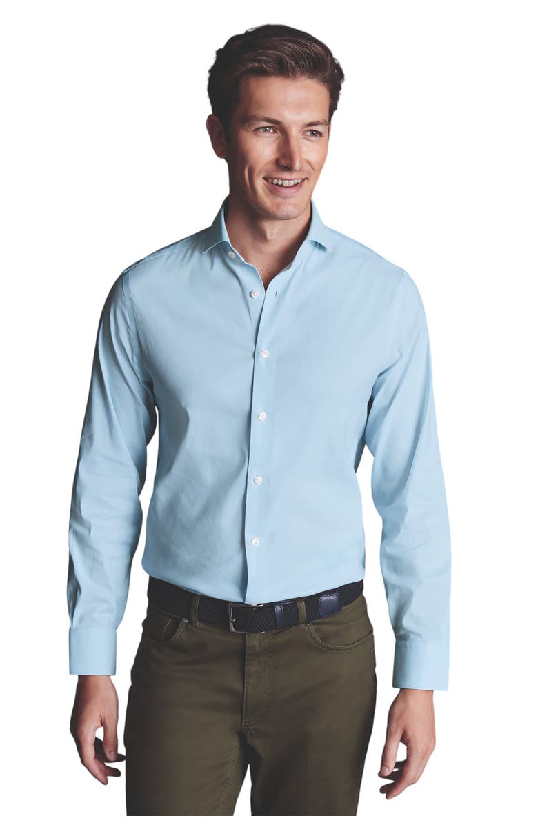 Charles Tyrwhitt Non-Iron Stretch Twill Slim Fit Shirt Single Cuff, Main, color, Sky Blue