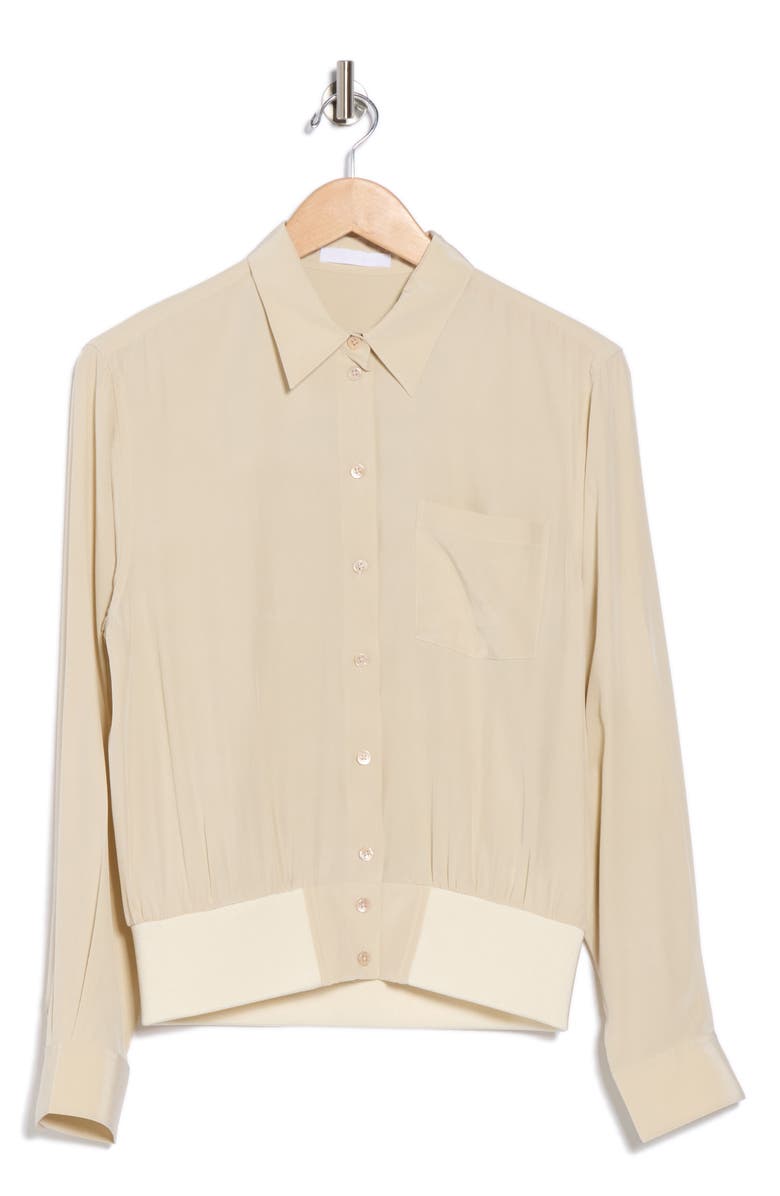 Helmut Lang Bomber Crinkle Long Sleeve Silk Shirt, Alternate, color, Oat