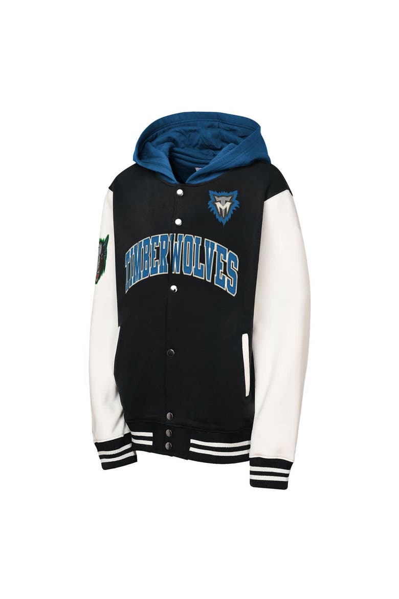Youth Mitchell & Ness Black Minnesota Timberwolves Hardwood Classics Courtside Fleece Full-Snap Hooded Jacket, Alternate, color, Black