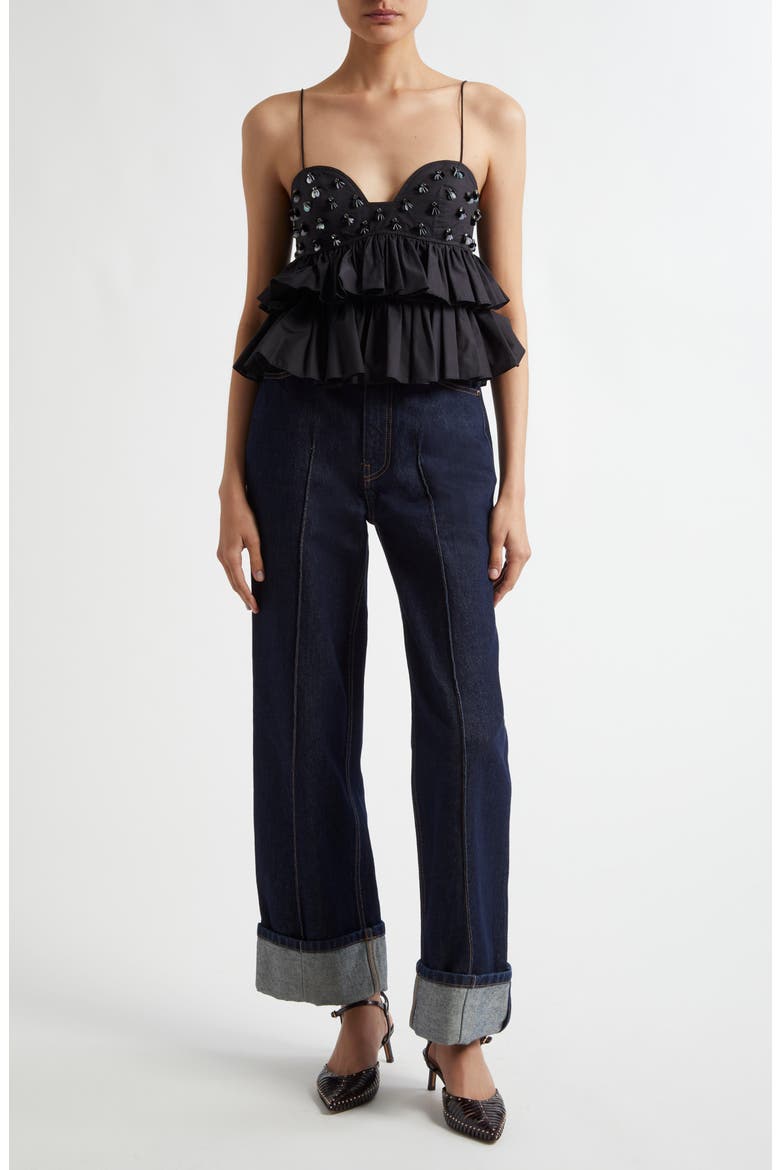 Lucia Embellished Ruffle Crop Camisole, Alternate, color, NOIR