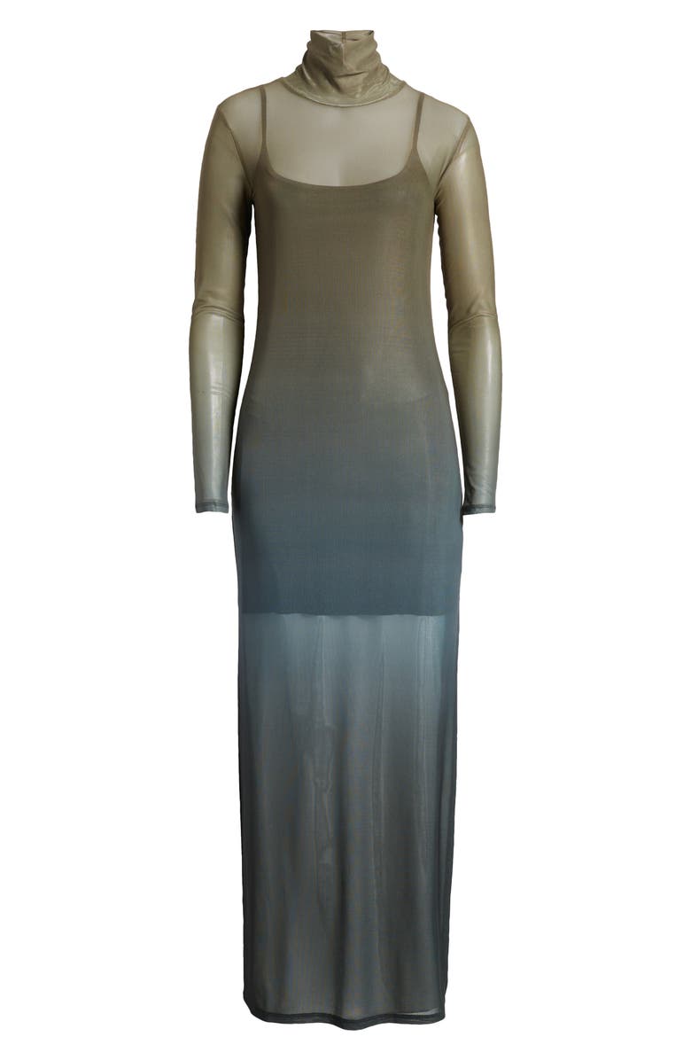 Open Edit Ombré Long Sleeve Mesh Maxi Dress, Alternate, color, Olive Multi Ombre