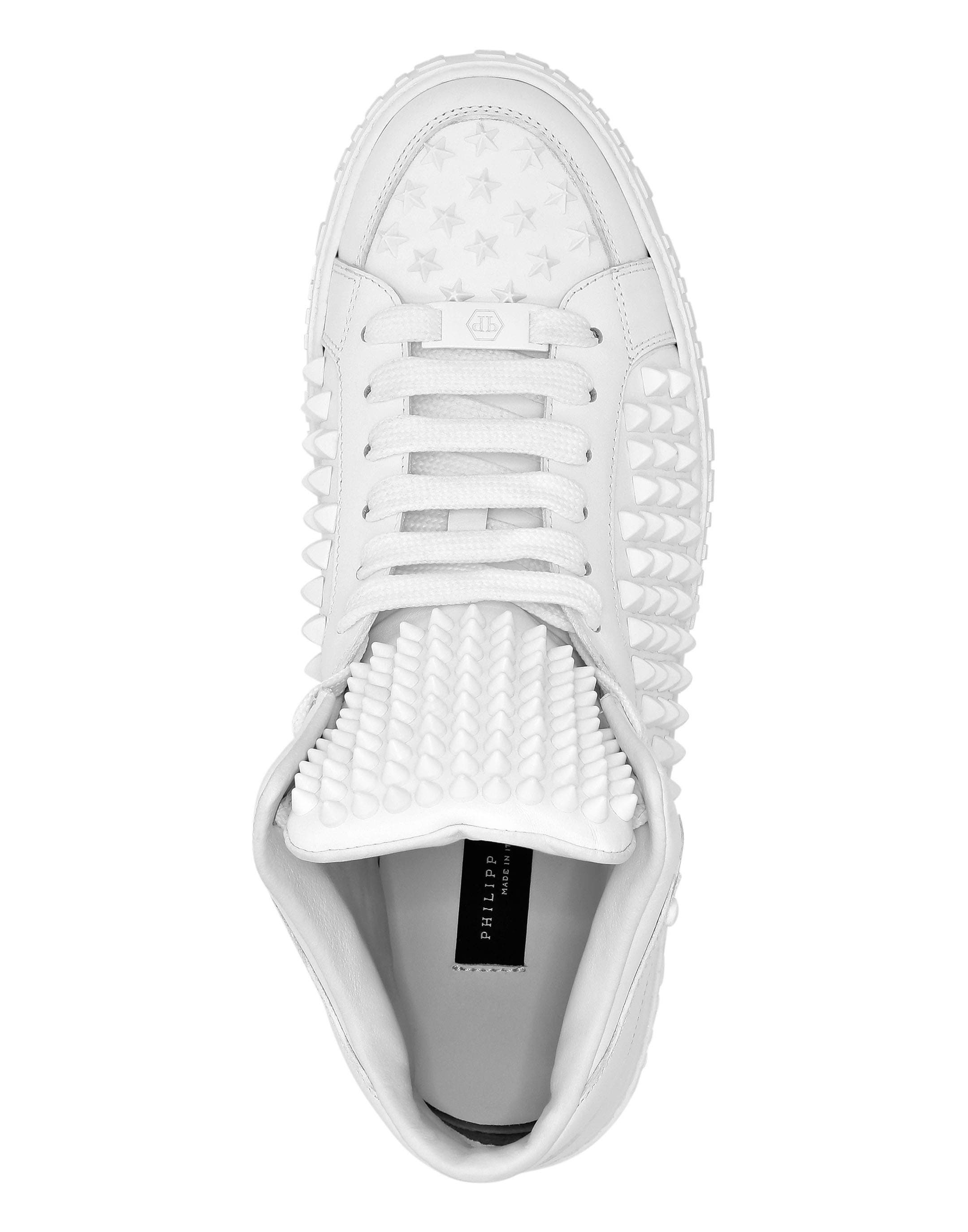 Nappa Leather Mid-Top Sneakers Studs Luxe Unisex, Alternate, color, white