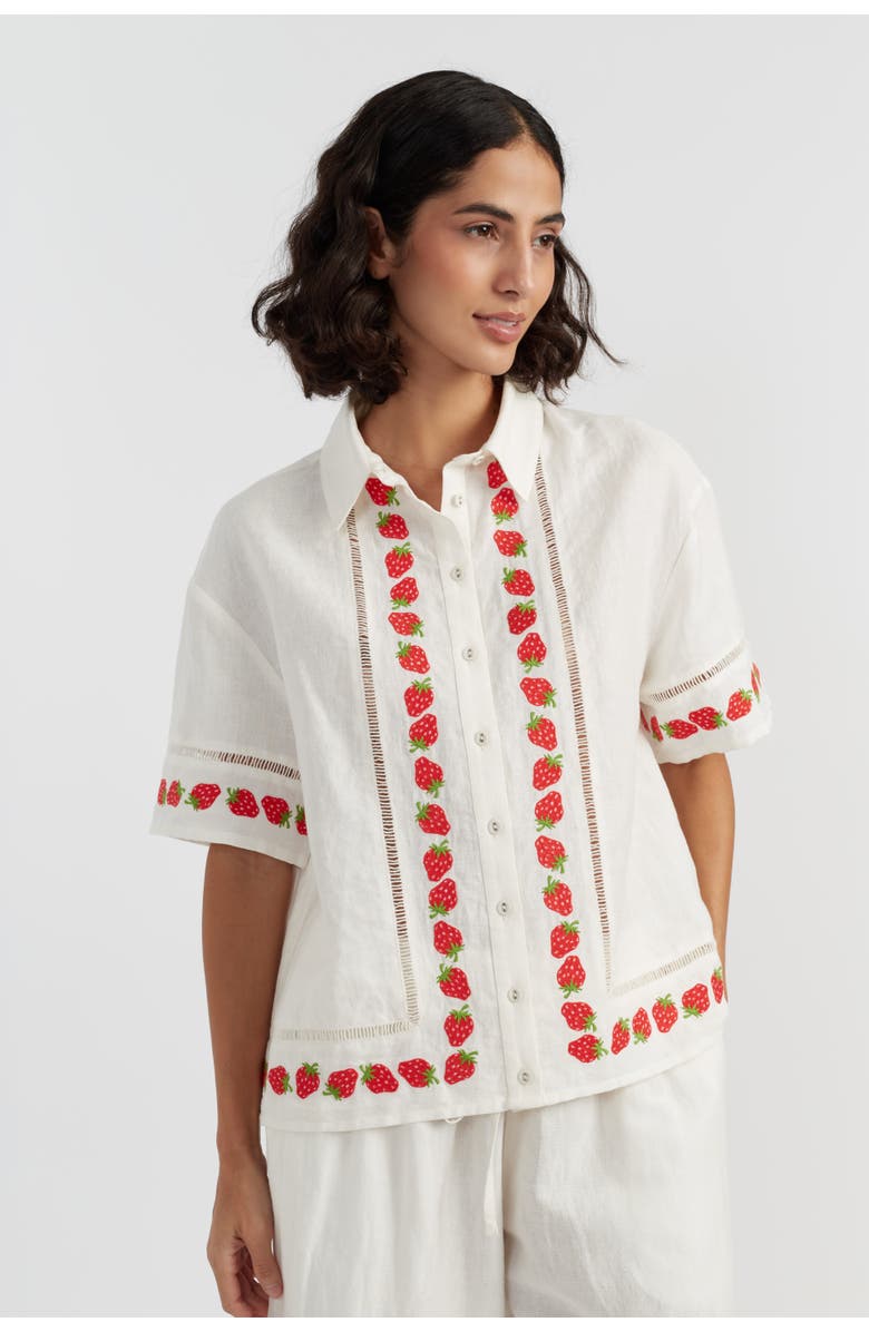 Chinti & Parker Linen-Blend Strawberry Shirt, Main, color, Cream