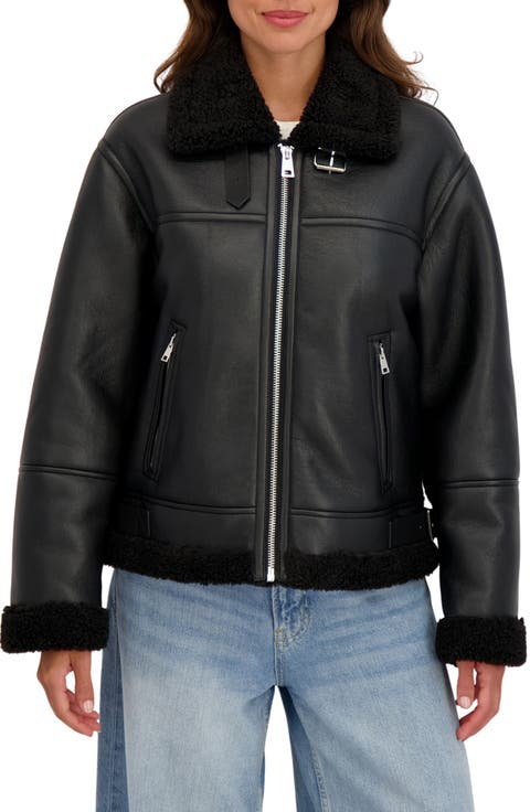 Faux Shearling Collar Aviator Jacket