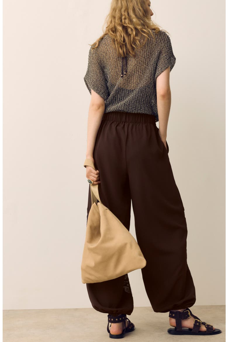 Lace Balloon Tie Waist Pants, Alternate, color, DARK MOLE BROWN