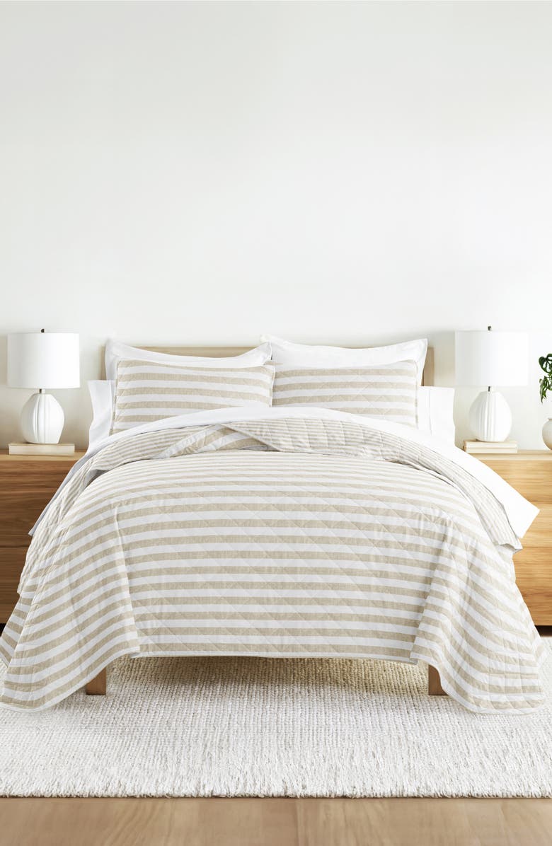 HOMESPUN Pattern Reversible Quilt & Sham Set, Alternate, color, Stripe Natural