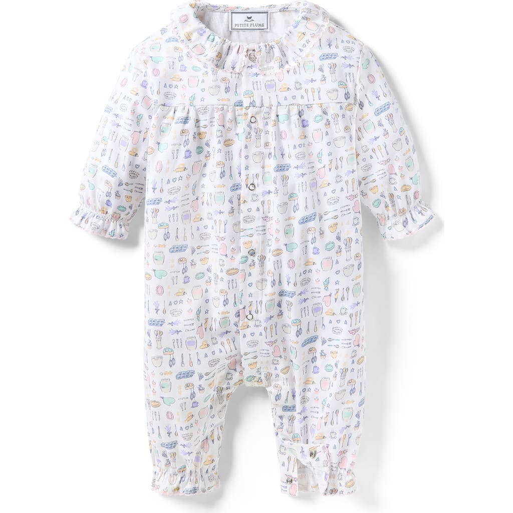 Petite Plume Madeline Print One-piece Brushed Twill Pajamas In White