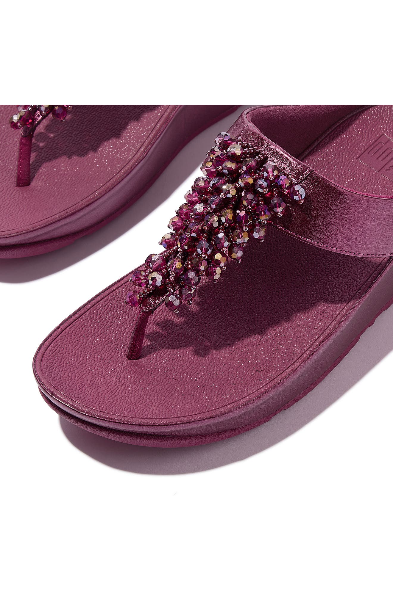 Rumba Iridescent Beaded Post Toe Wedge Sandal, Alternate, color, METALLIC RUBY