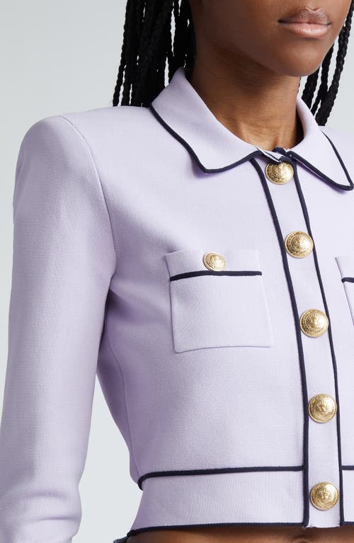 L'agence Neo Contrast Trim Crop Sweater Jacket In Gray