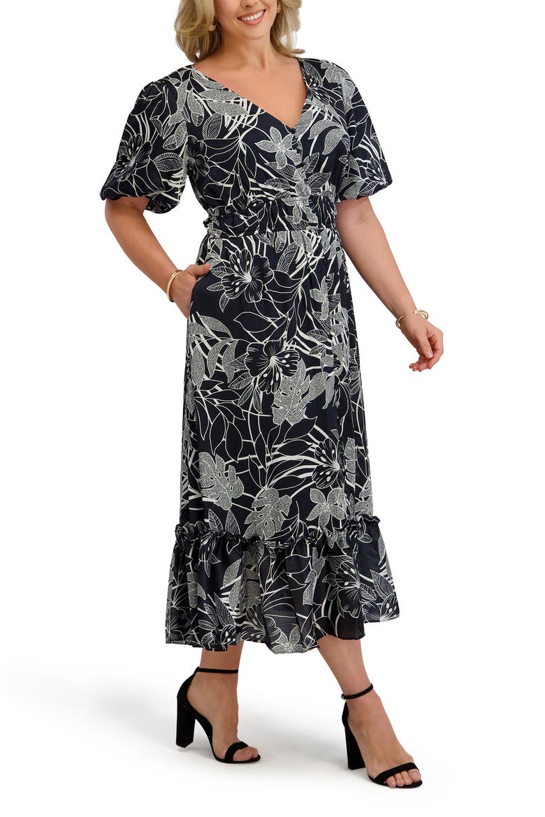 Smocked Waist Satin Yoryu Midi Dress, Alternate, color, SAGE MULTI