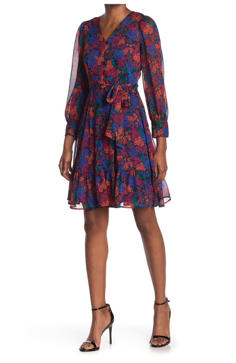 Calvin Klein Floral Waist Tie Dress, Main, color,