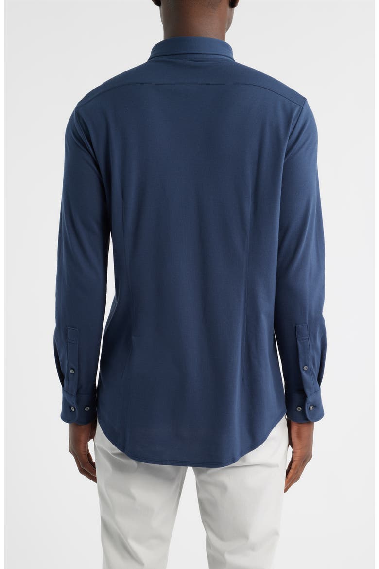 SILVER Cotton Blend Piqué Button-Down Shirt, Alternate, color, TRUE NAVY