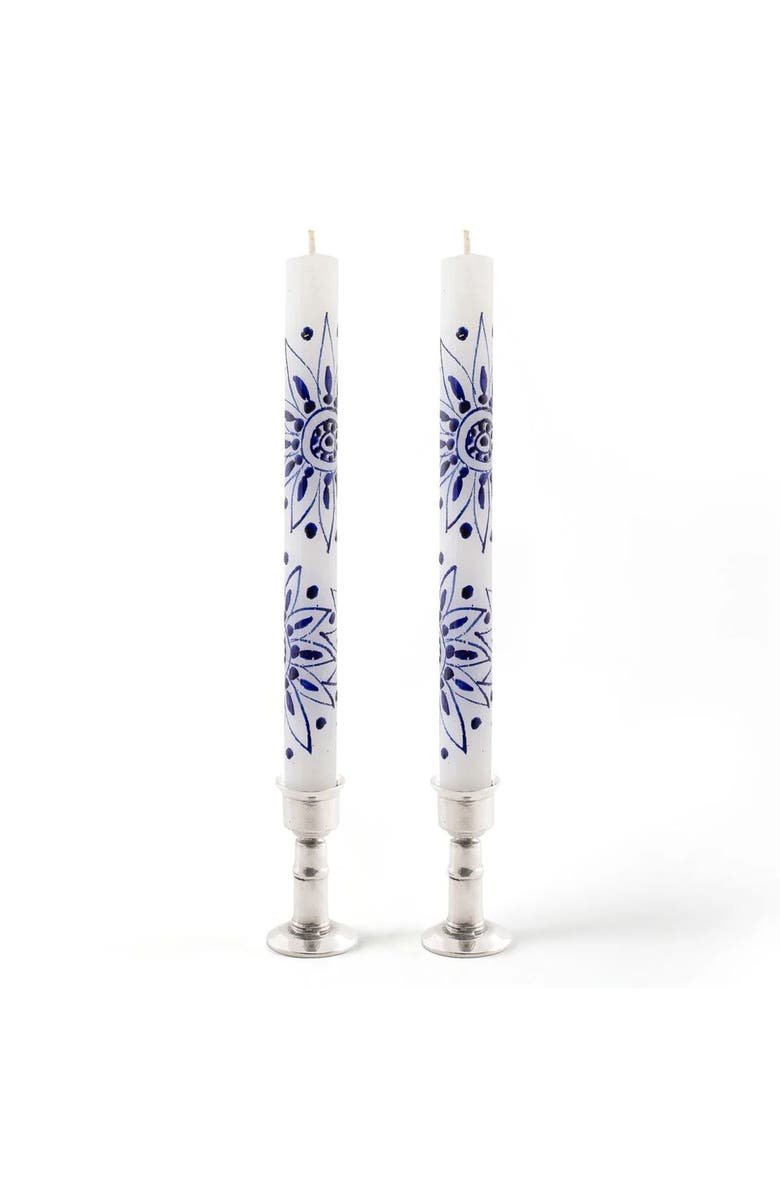Thumbprint Artifacts Henna Blue on White Painted Candles - Set of 2, Main, color, Henna Blue - 9"
