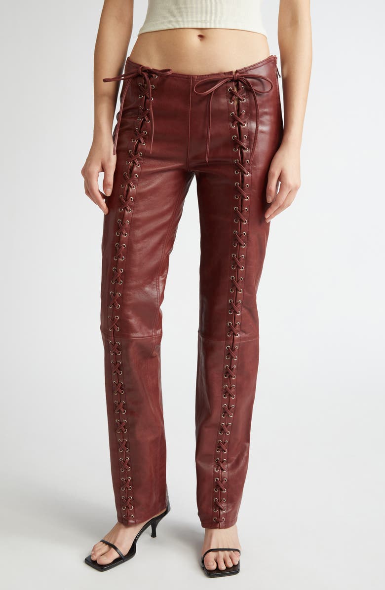 Saks Potts Christina Lace-Up Leather Pants, Main, color,