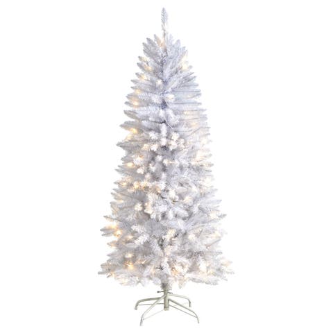 5-ft Slim White Artificial Christmas Tree with 150 Warm White LED Lights and 491 Bendable Branches