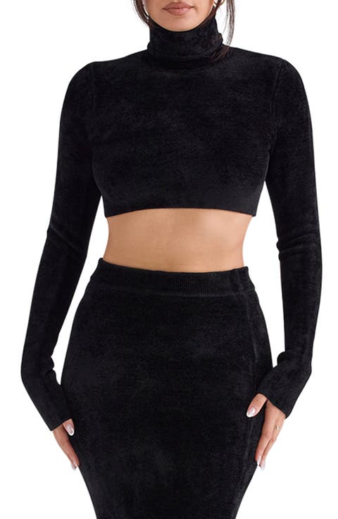 Suri Crop Chenille Turtleneck Sweater