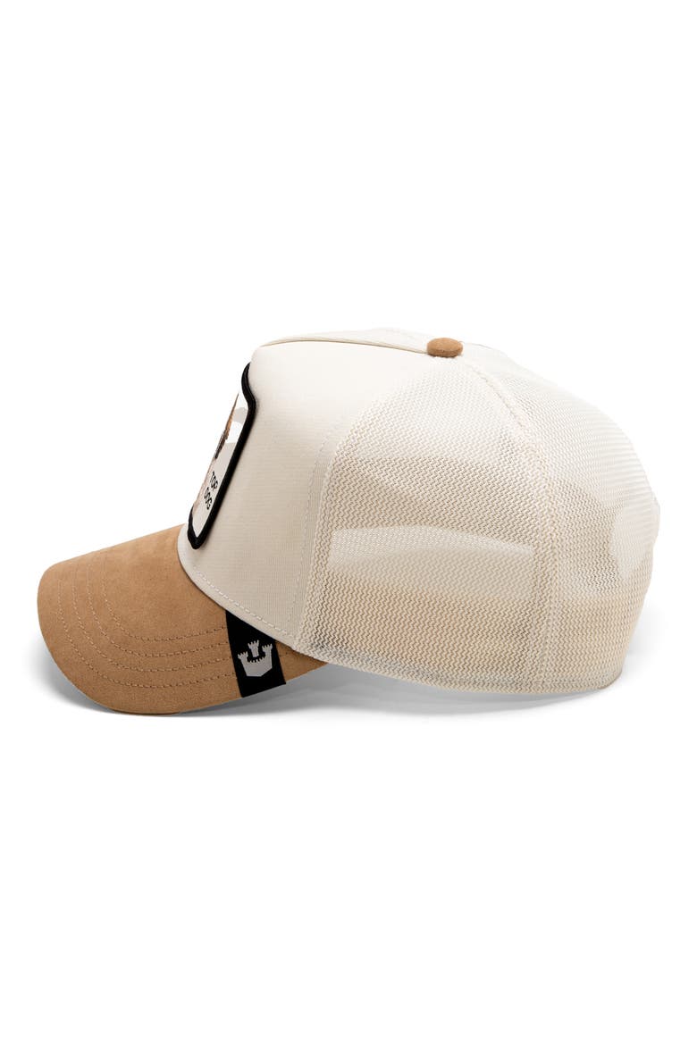 The Suede St. Bernard Patch Snapback Trucker Hat, Alternate, color, TAN