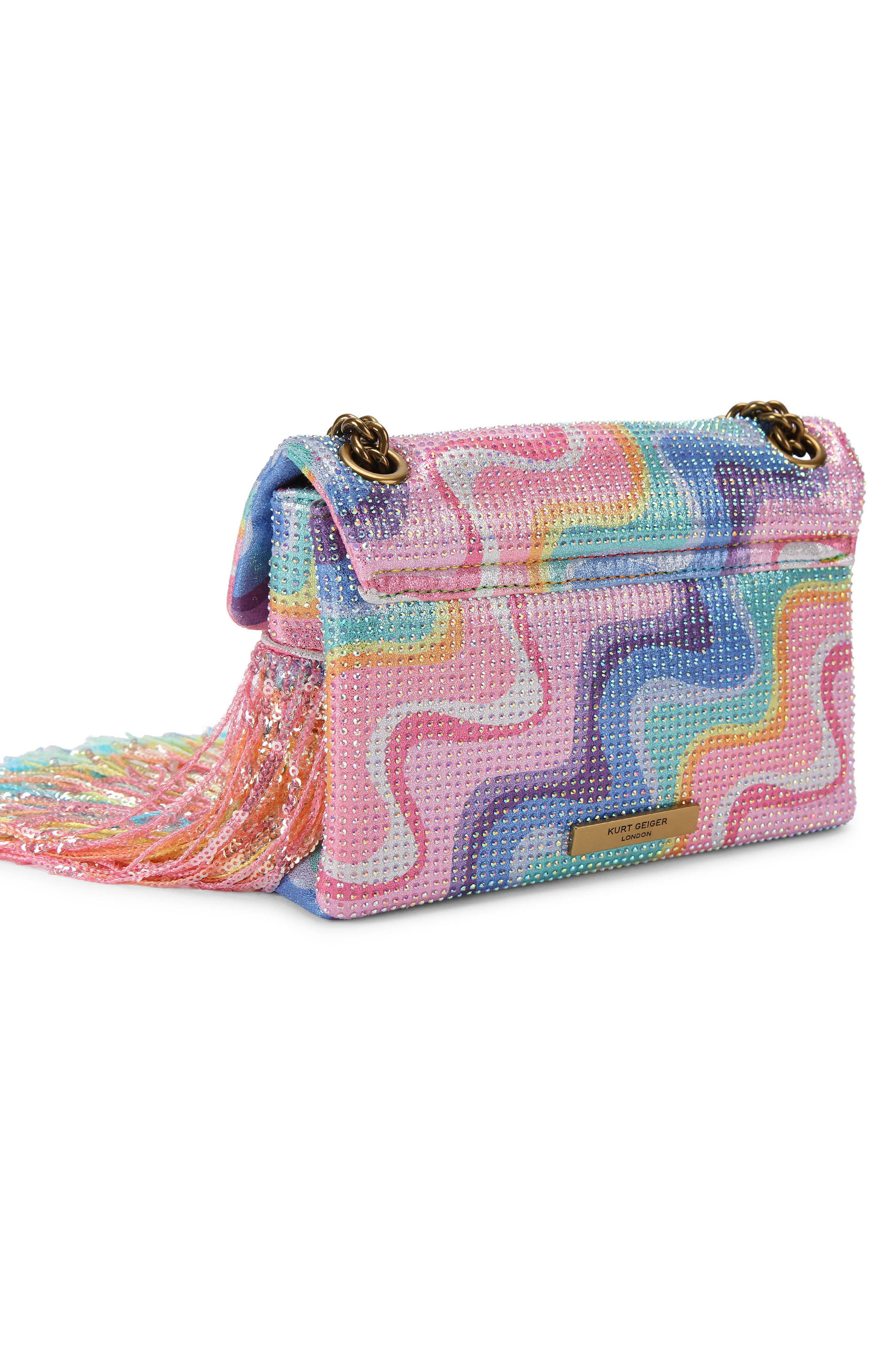 Kurt Geiger London Mini Kensington Fringe Convertible Crossbody Bag, Alternate, color, Pink Multi