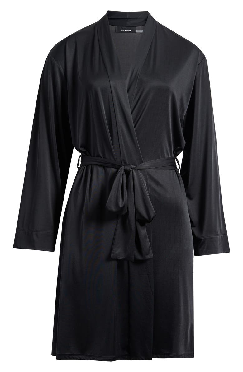 Natori Aphrodite Satin Robe, Alternate, color, Black