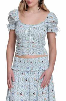 Floral Lattice Peasant Top