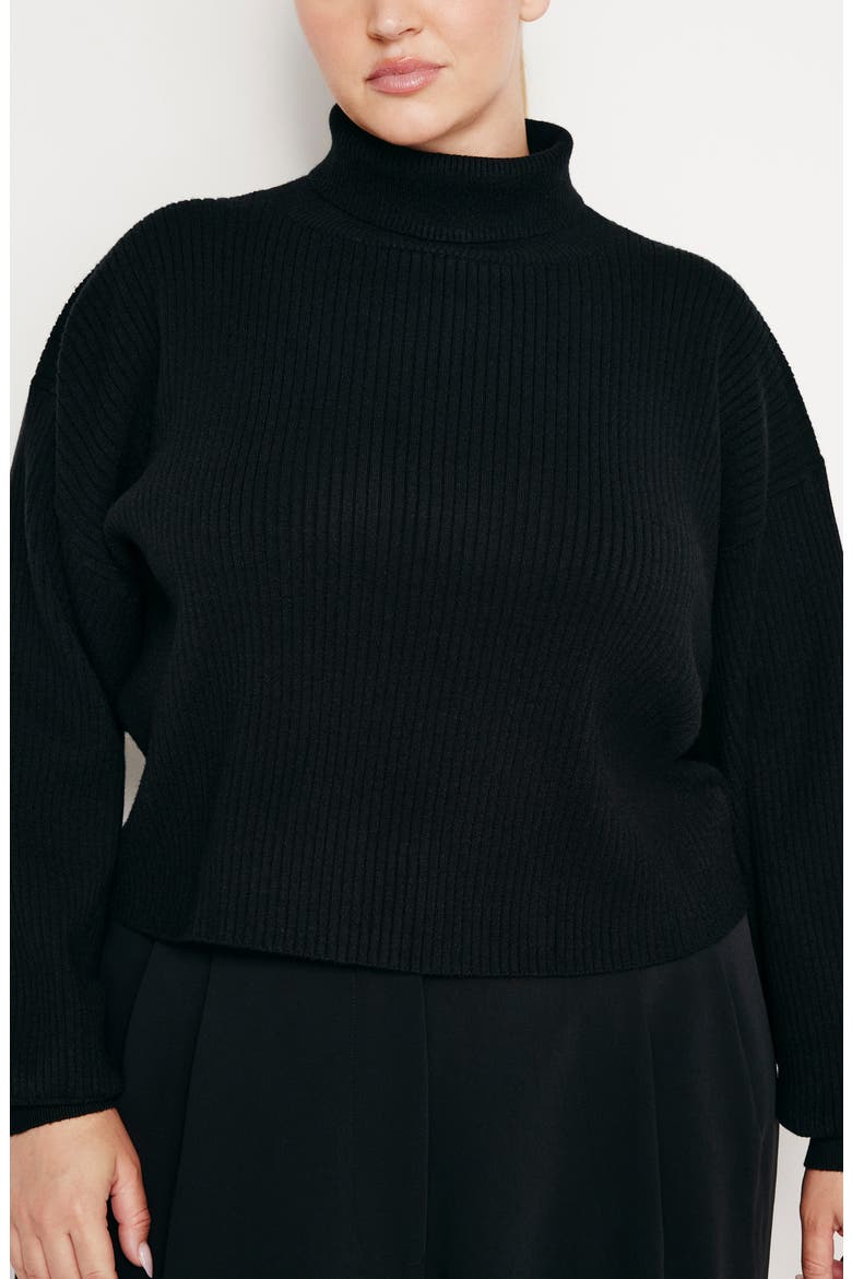 Rib Bishop Sleeve Turtleneck Sweater, Alternate, color, BLACK001